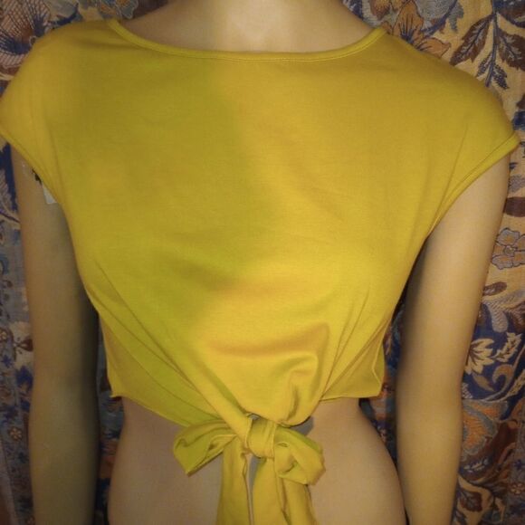 SHEIN short sleeve yellow crop top, ties in front, size small - Picture 2 of 6